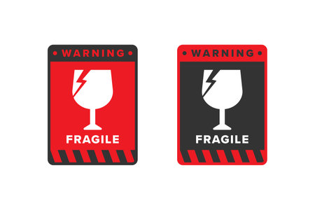 Fragile icon sign red color vector design, warning icon for shipping packagingのイラスト素材