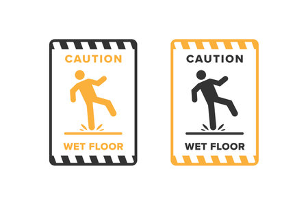 Wet floor icon vector design, signboard caution icon wet or slippery floorのイラスト素材