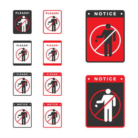 Trash icon vector design red color, icon board people are prohibited from litteringのイラスト素材