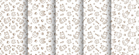 Collection of cute cat abstract seamless pattern, cute cat pattern design for printのイラスト素材