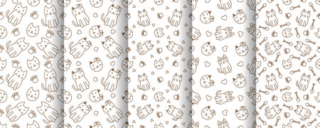 Collection of cute cat abstract seamless pattern, cute cat pattern design for printのイラスト素材