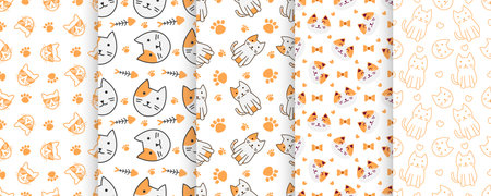Collection of cute cat abstract seamless pattern, cute cat pattern design for printのイラスト素材