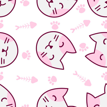 Cute cat abstract seamless pattern, cute cat pattern design for printのイラスト素材
