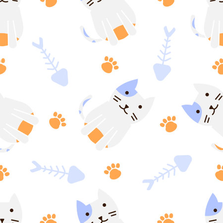 Cute cat abstract seamless pattern, cute cat pattern design for printのイラスト素材