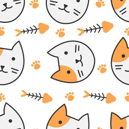 Cute cat abstract seamless pattern, cute cat pattern design for printのイラスト素材