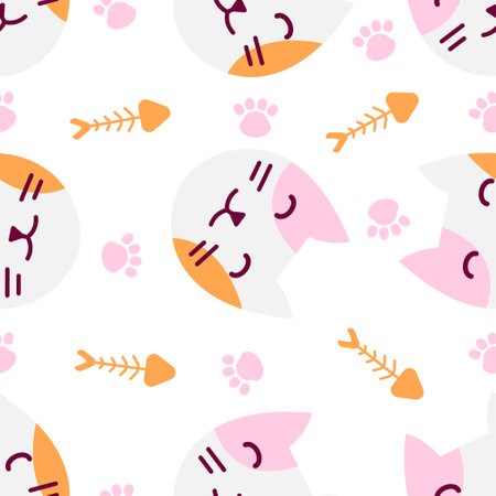 Cute cat abstract seamless pattern, cute cat pattern design for printのイラスト素材