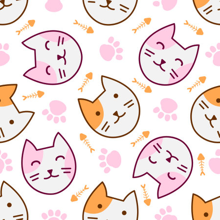 Cute cat abstract seamless pattern, cute cat pattern design for printのイラスト素材
