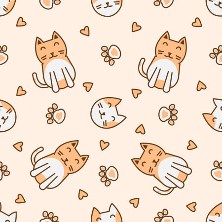 Cute cat abstract seamless pattern, cute cat pattern design for printのイラスト素材