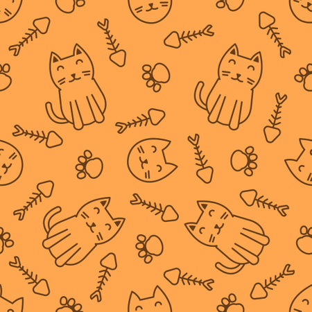 Cute cat abstract seamless pattern, cute cat pattern design for printのイラスト素材