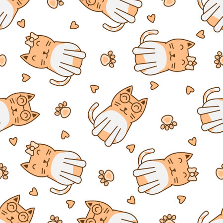Cute cat abstract seamless pattern, cute cat pattern design for printのイラスト素材