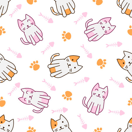 Cute cat abstract seamless pattern, cute cat pattern design for printのイラスト素材