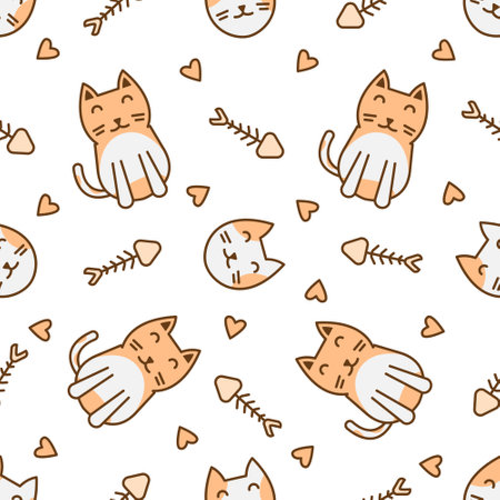 Cute cat abstract seamless pattern, cute cat pattern design for printのイラスト素材
