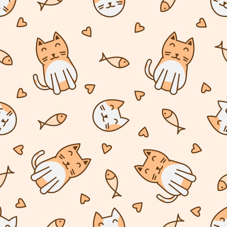 Cute cat abstract seamless pattern, cute cat pattern design for printのイラスト素材
