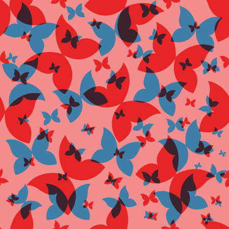Butterfly Seamless Pattern with Risograph Style Trends for Printing Needs, Wallpaper Backgroundのイラスト素材
