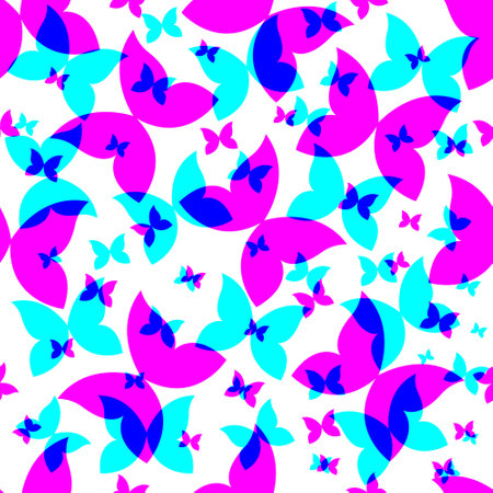 Butterfly Seamless Pattern with Risograph Style Trends for Printing Needs, Wallpaper Backgroundのイラスト素材