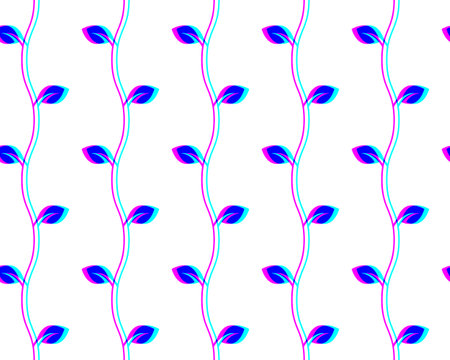 Branch and Leaf Seamless Pattern with Risograph Style Trends for Printing Needs, Wallpaper Backgroundのイラスト素材