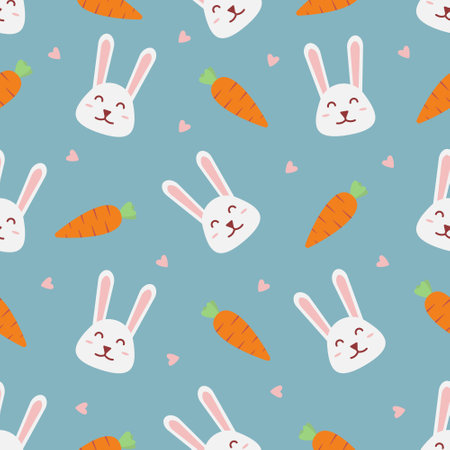 Adorable cute rabbit and carrot seamless pattern vector, design pattern can be used for children's shirts or cute and adorable wrapping paperのイラスト素材