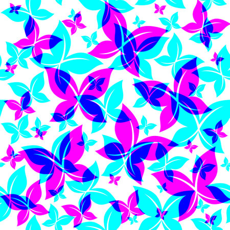 Butterfly Seamless Pattern with Risograph Style Trends for Printing Needs, Wallpaper Backgroundのイラスト素材