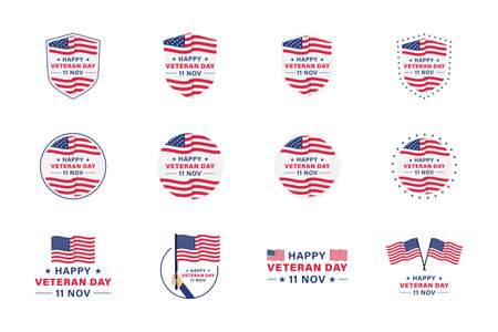 Collection of American Veterans Day Vector Illustrations, vector Illustrations for Stickers, Badges, T-Shirt Designs, and Other Printing Needsのイラスト素材