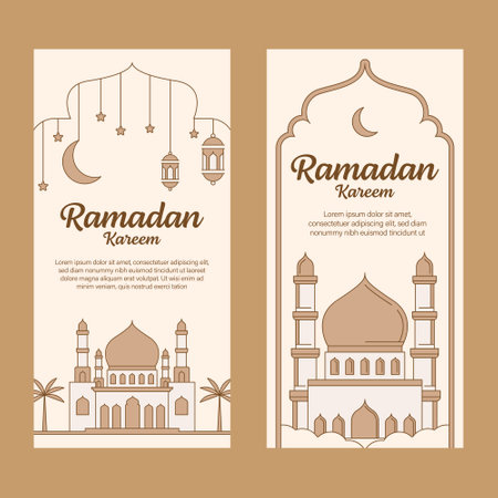 ramadan kareem banner template vector design with line art or monoline styleのイラスト素材