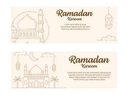ramadan kareem banner template vector design with line art or monoline styleのイラスト素材