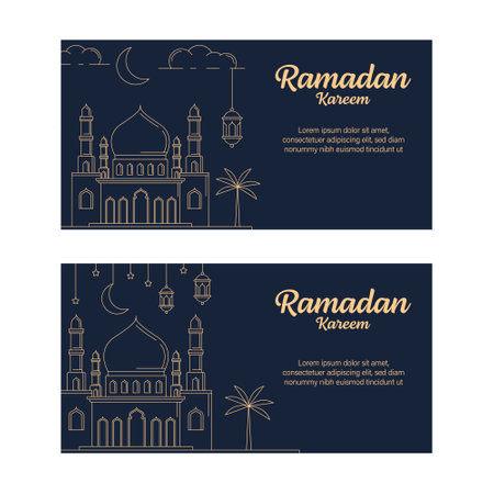 ramadan kareem banner template vector design with line art or monoline styleのイラスト素材