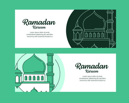 ramadan kareem banner template vector design with line art or monoline styleのイラスト素材