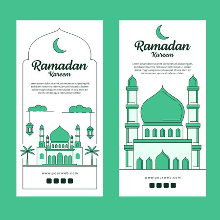 ramadan kareem banner template vector design with line art or monoline styleのイラスト素材