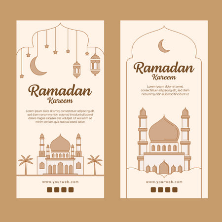 ramadan kareem banner template vector design with line art or monoline styleのイラスト素材