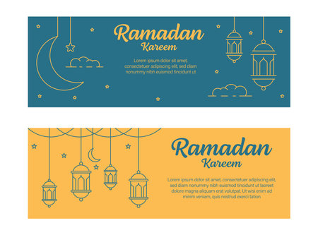 ramadan kareem banner template vector design with line art or monoline styleのイラスト素材