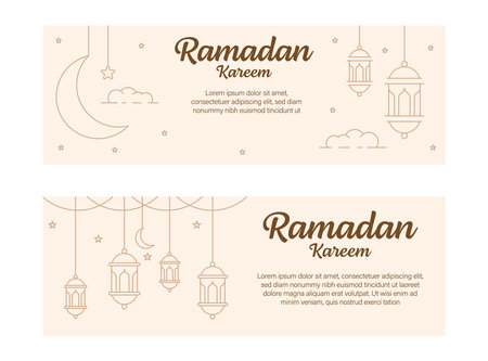 ramadan kareem banner template vector design with line art or monoline styleのイラスト素材