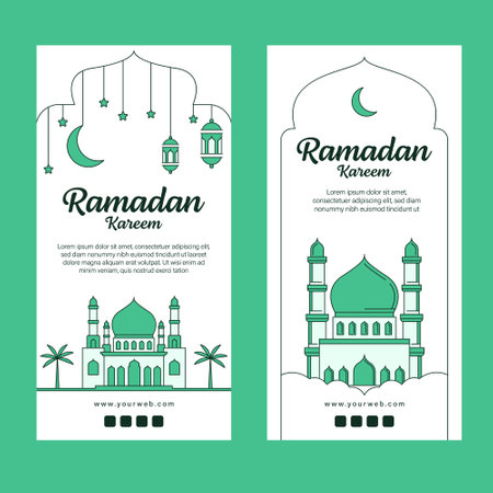 ramadan kareem banner template vector design with line art or monoline styleのイラスト素材