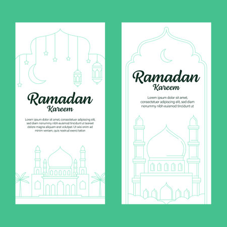 ramadan kareem banner template vector design with line art or monoline styleのイラスト素材