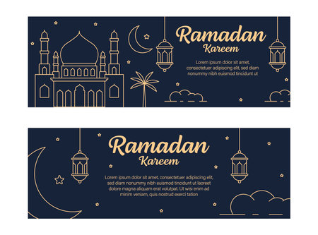 ramadan kareem banner template vector design with line art or monoline styleのイラスト素材