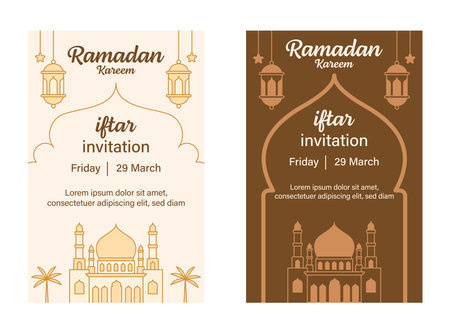 ramadan kareem banner template vector design with line art or monoline styleのイラスト素材