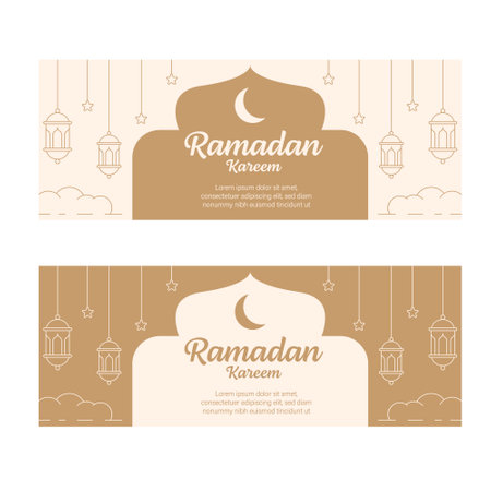 ramadan kareem banner template vector design with line art or monoline styleのイラスト素材
