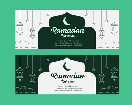 ramadan kareem banner template vector design with line art or monoline styleのイラスト素材