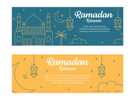 ramadan kareem banner template vector design with line art or monoline styleのイラスト素材