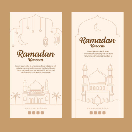 ramadan kareem banner template vector design with line art or monoline styleのイラスト素材