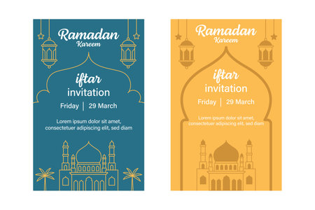 ramadan kareem banner template vector design with line art or monoline styleのイラスト素材