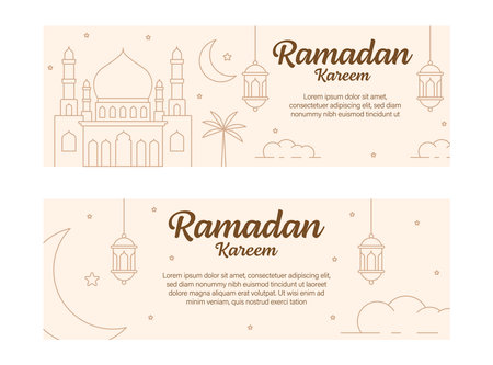 ramadan kareem banner template vector design with line art or monoline styleのイラスト素材