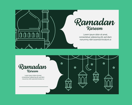 ramadan kareem banner template vector design with line art or monoline styleのイラスト素材
