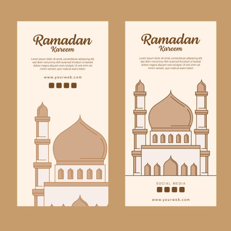ramadan kareem banner template vector design with line art or monoline styleのイラスト素材