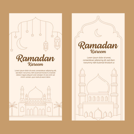 ramadan kareem banner template vector design with line art or monoline styleのイラスト素材