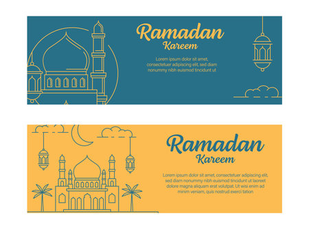 ramadan kareem banner template vector design with line art or monoline styleのイラスト素材