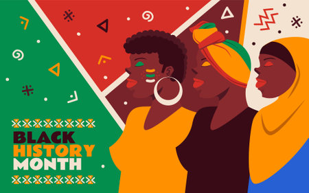 Black History Month with Black Women Different Culture Background Illustrationのイラスト素材