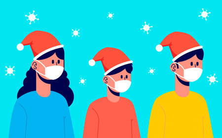 People Using Masker On Christmas event during Pandemic Covid 19のイラスト素材