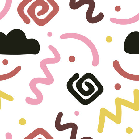 Seamless pattern with abstract hand drawn shapes. Vector illustration.のイラスト素材