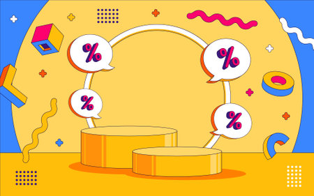 Podium Shop with 90's Colorful and Memphis Geometric Style Artsyのイラスト素材