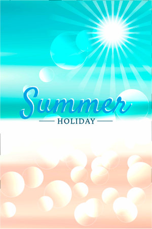 Blue Summer Beach Background with Sunrise and Bokeh Background on the Blue Skyのイラスト素材